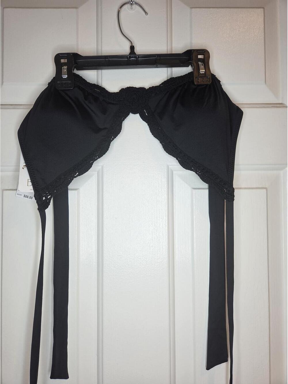 BECcA Black D-Cup Lace Trim Tie Front Bra Top NWT